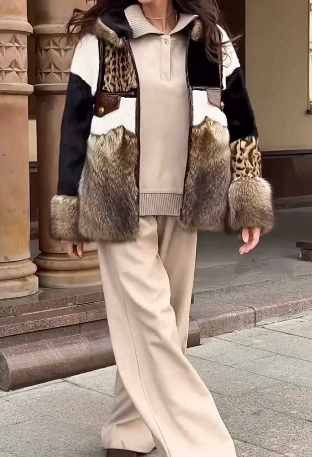 [Copy]Dark Brown Faux Fur Oversized Jacket with Wide Collar