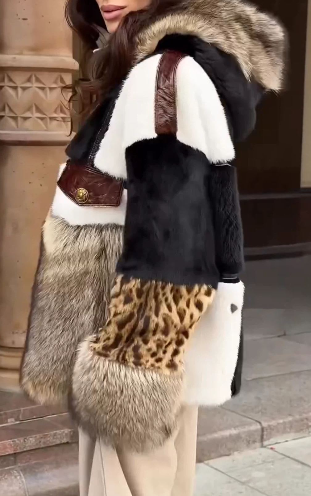 [Copy]Dark Brown Faux Fur Oversized Jacket with Wide Collar