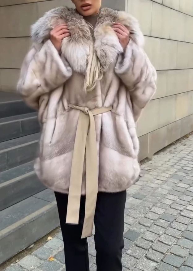 [Copy]Mixed-Pattern Faux Fur & Leather Hooded Jacket (Leopard + Color Block)
