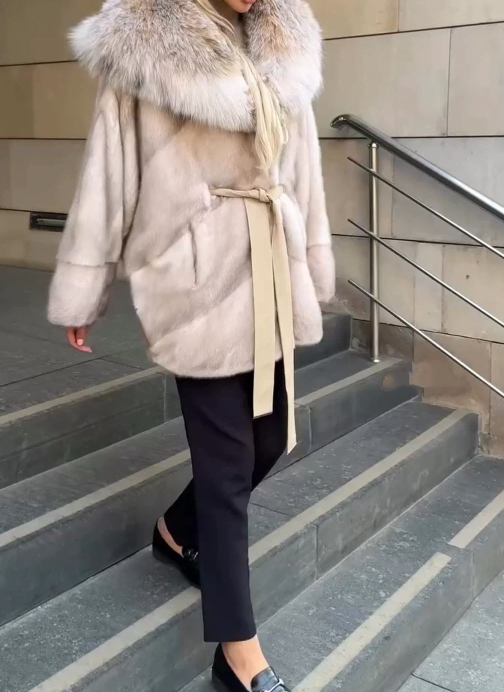 [Copy]Mixed-Pattern Faux Fur & Leather Hooded Jacket (Leopard + Color Block)