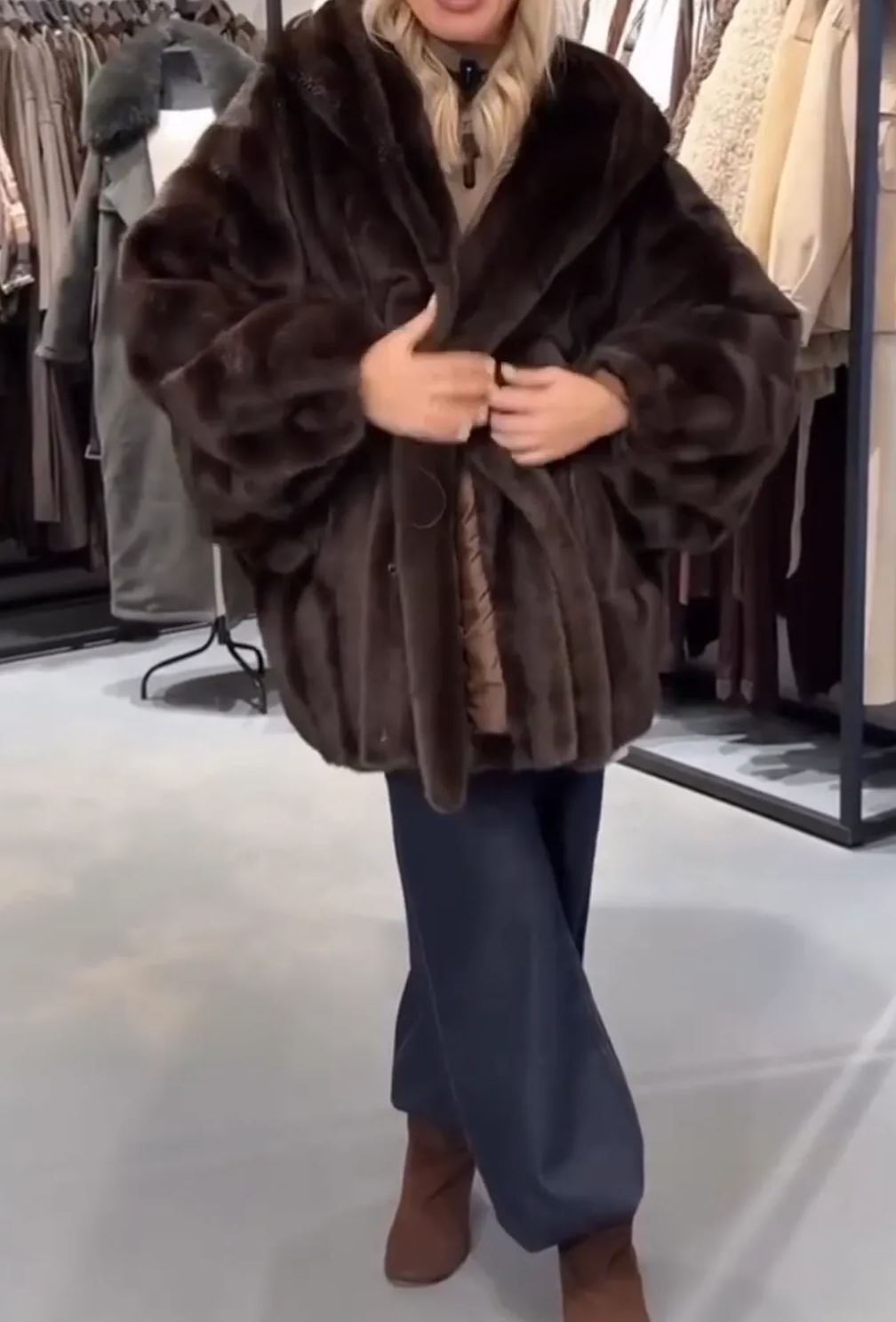 [Copy]White Faux Fur Longline Coat with Self-Tie Belt
