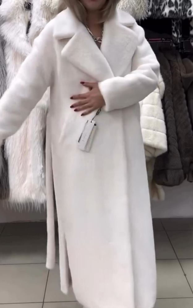 [Copy]Rust Red Longline Coat with Oversized Gray Faux Fur Panel Detail