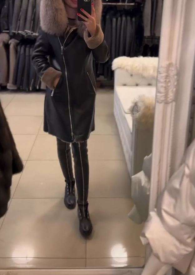 [Copy]White Faux Fur Longline Coat with Wide Lapel & Single Button Detail