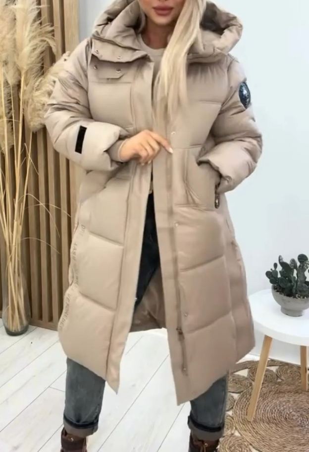 [Copy]Tan Faux Fur Longline Hooded Coat (Oversized Silhouette)
