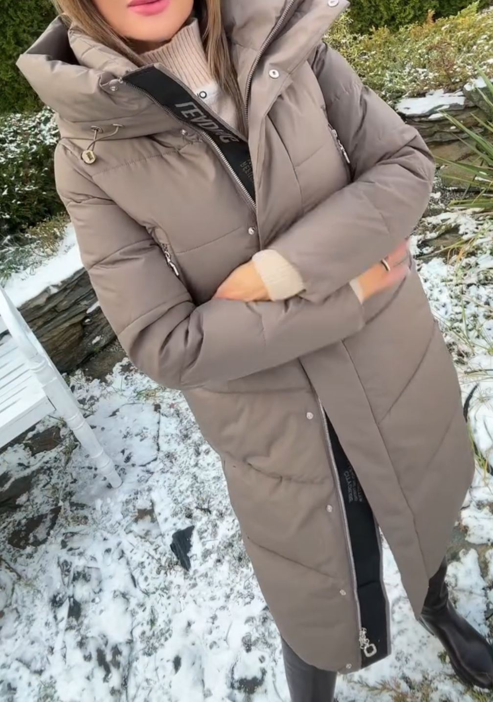 [Copy]Light Beige Faux Fur Coat with Self-Fabric Belt & Bow Detail