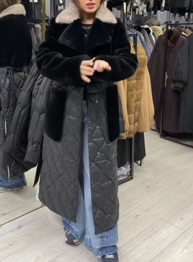 [Copy]Taupe Longline Puffer Coat with Branded Tape Detail & Adjustable Hood