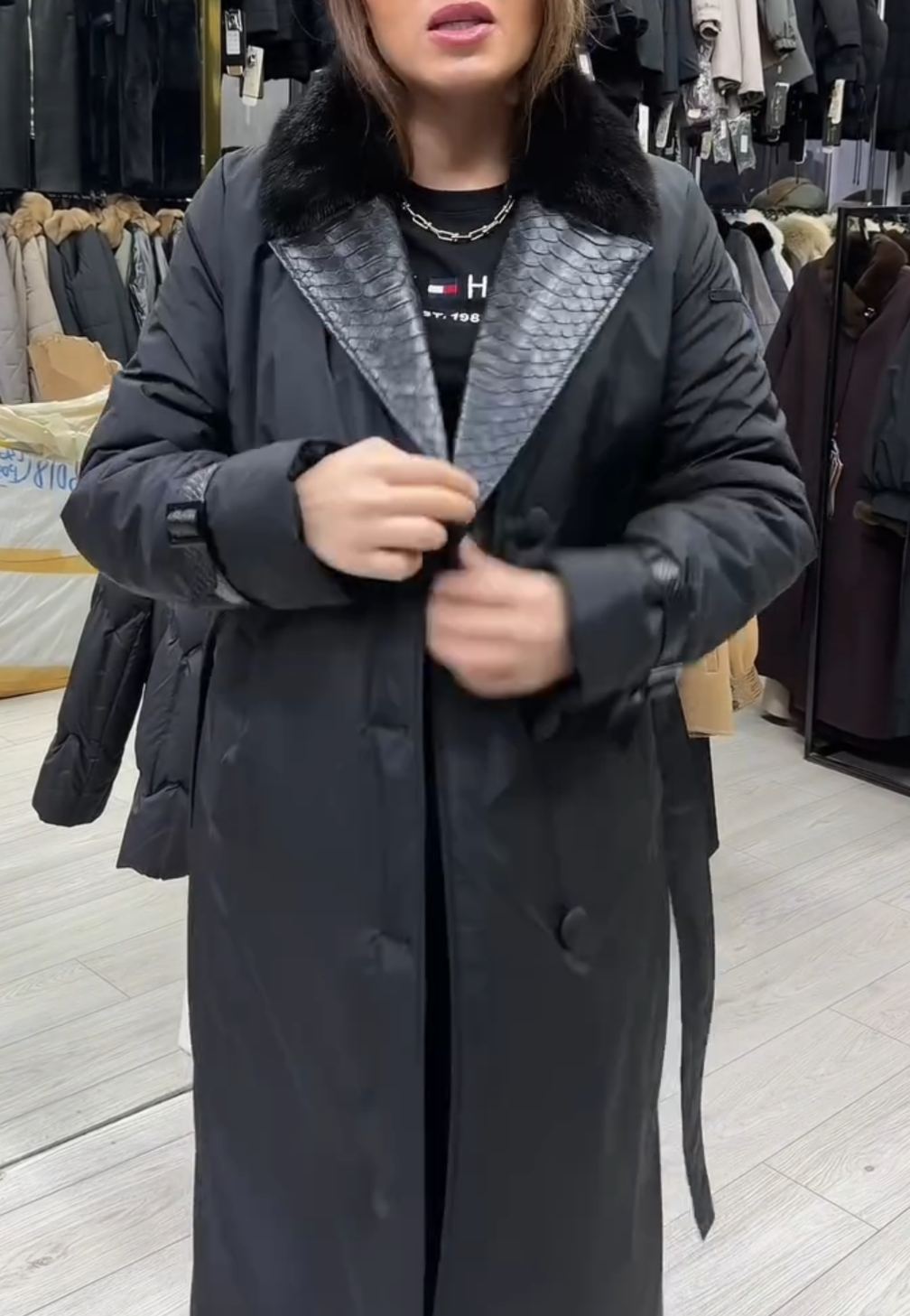 [Copy]Reversible Brown & Beige Coat (Suede + Faux Fur Texture) with Hood Detail