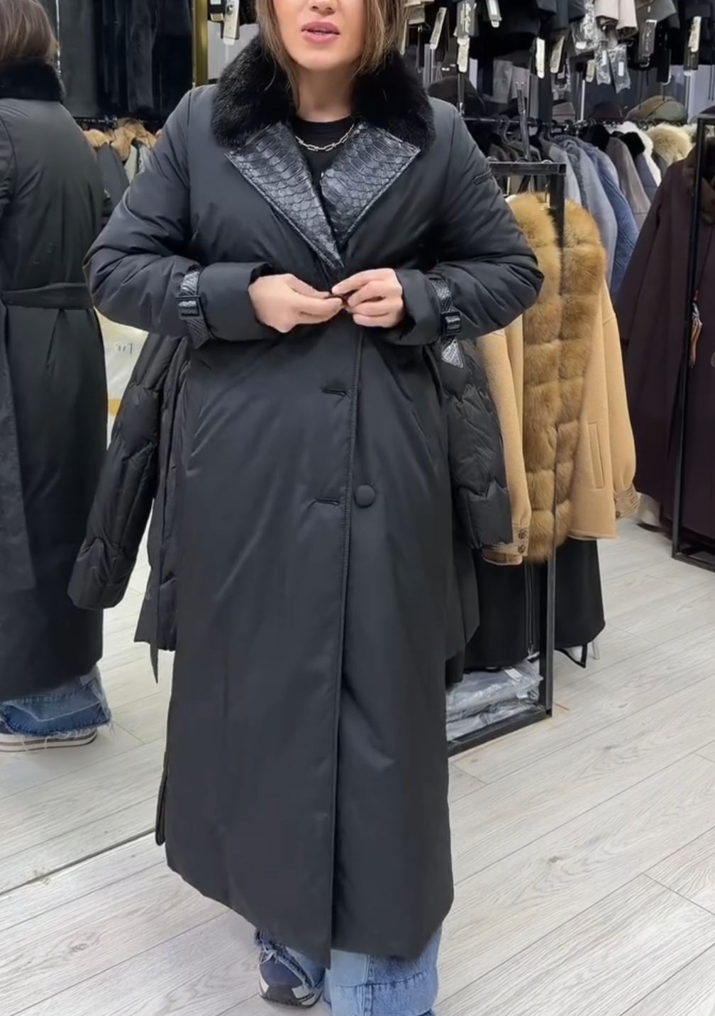 [Copy]Reversible Brown & Beige Coat (Suede + Faux Fur Texture) with Hood Detail
