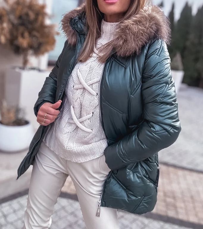 [Copy]Reversible Black Leather & Faux Fur Coat (Hooded Design + Contrast Pocket Trim)