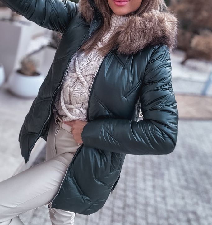 [Copy]Reversible Black Leather & Faux Fur Coat (Hooded Design + Contrast Pocket Trim)