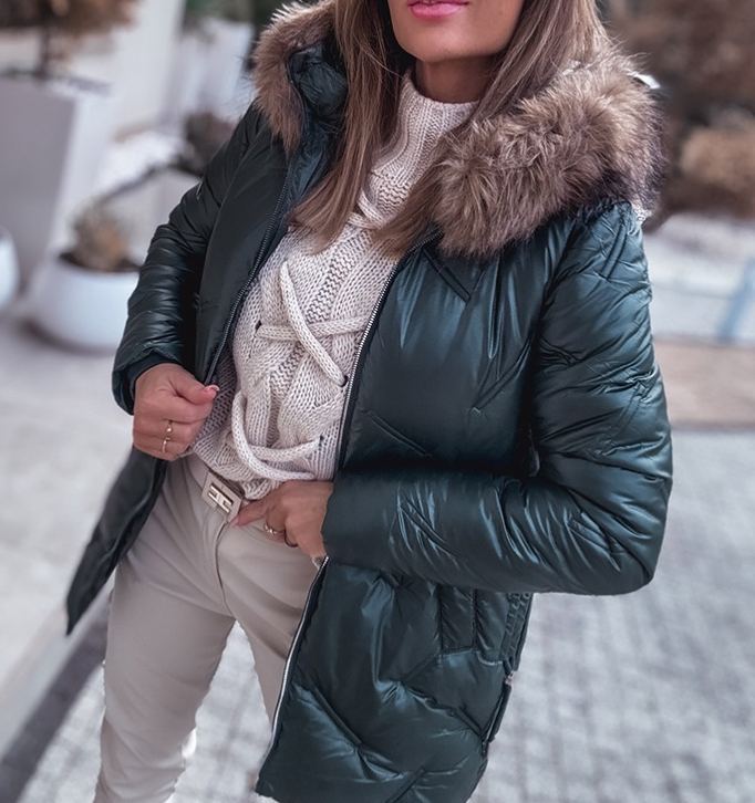 [Copy]Reversible Black Leather & Faux Fur Coat (Hooded Design + Contrast Pocket Trim)