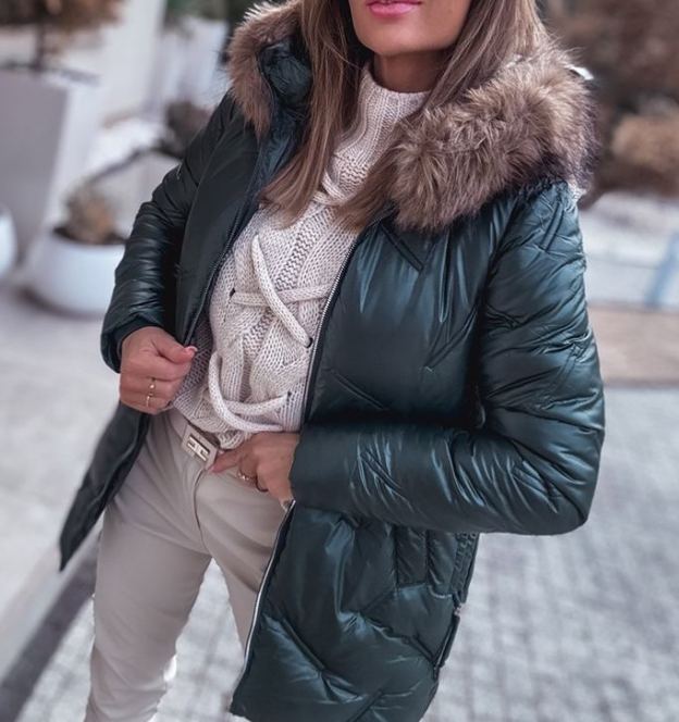 [Copy]Reversible Black Leather & Faux Fur Coat (Hooded Design + Contrast Pocket Trim)