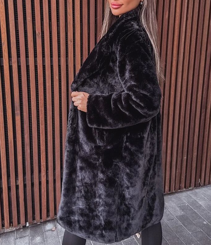 [Copy]Black & White Marbled Faux Fur Hooded Coat with Branded Embroidery Detail