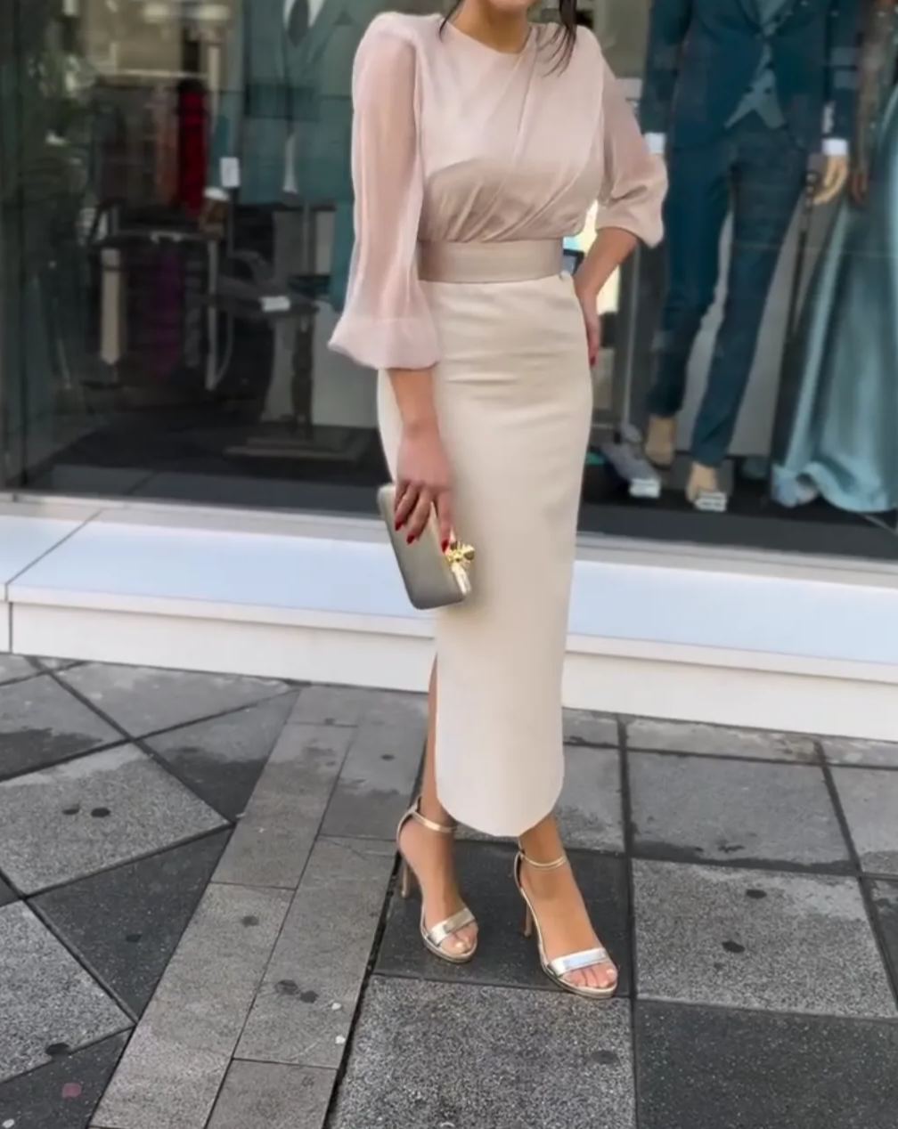 [Copy]Lemon Yellow Midi Dress with Feather Shoulder Detail & Sheer Sleeves