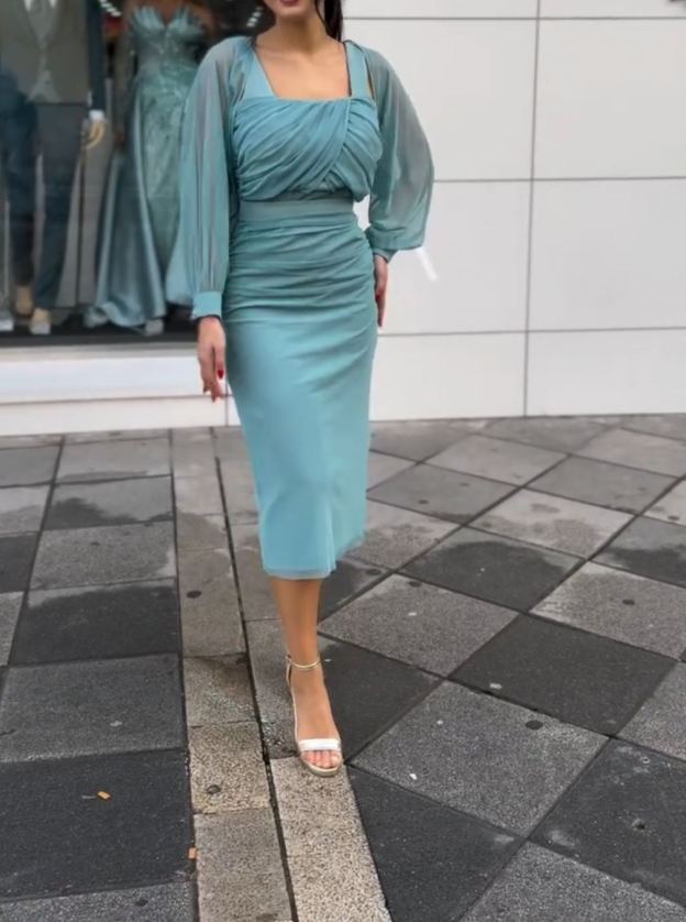 [Copy]Blush & Ivory Two-Tone Midi Dress with Sheer 3/4 Sleeves