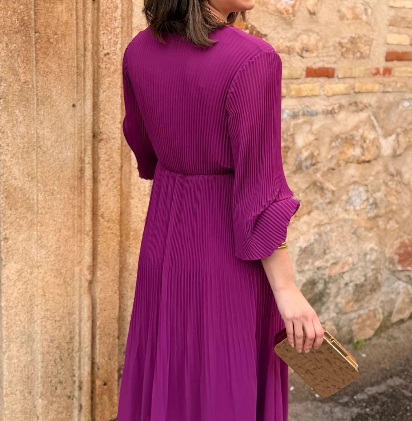 [Copy]Dusty Pink Midi Dress with Sheer Mesh Sleeves & Ruched Bodice