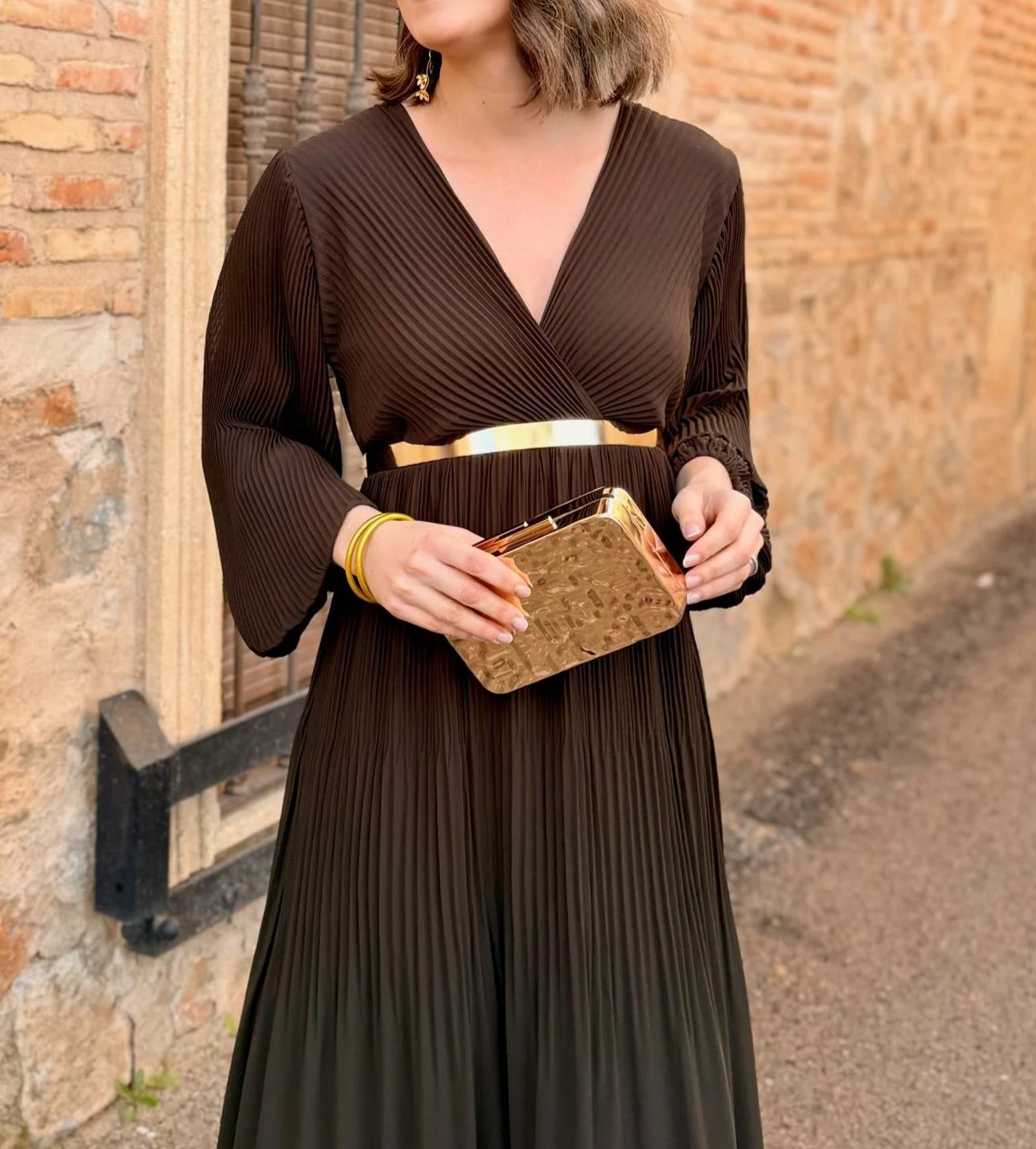 [Copy]Dusty Pink Midi Dress with Sheer Mesh Sleeves & Ruched Bodice
