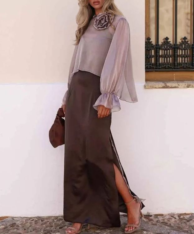 [Copy]Teal Blue V-Neck Maxi Dress with Sheer Mesh Sleeves & Feather Hem