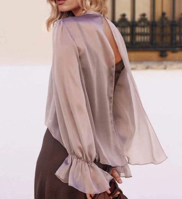 [Copy]Teal Blue V-Neck Maxi Dress with Sheer Mesh Sleeves & Feather Hem