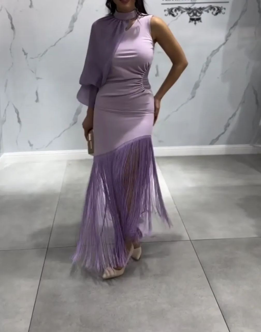 [Copy]Purple & Olive Green Color Block Midi Dress with Cutout Waist & Buckle Detail