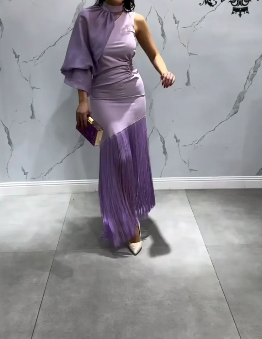 [Copy]Purple & Olive Green Color Block Midi Dress with Cutout Waist & Buckle Detail