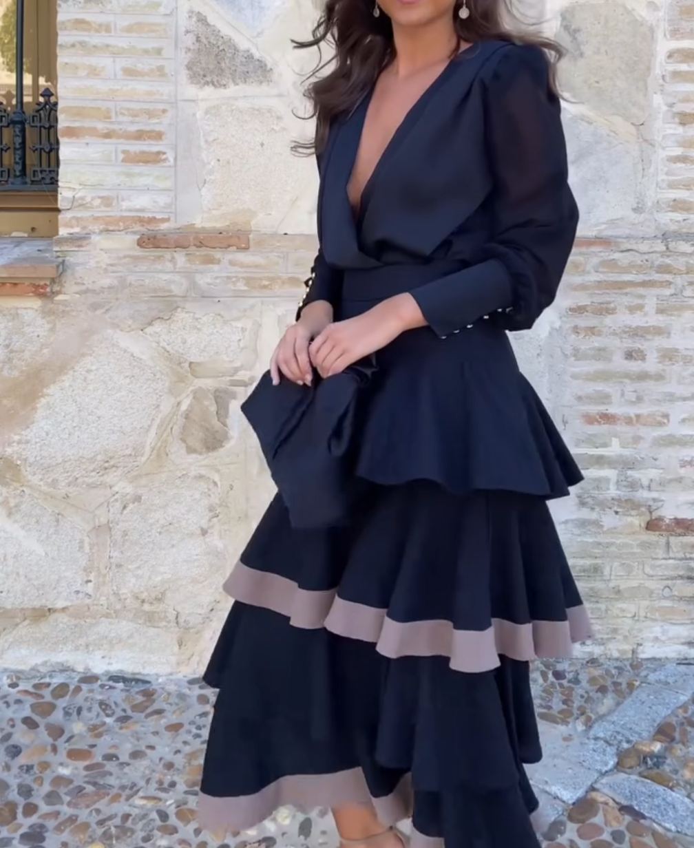 [Copy]Women's Black One Shoulder Fringe Maxi Dress - Sleeveless Tassel Formal Gown for Cocktail Party