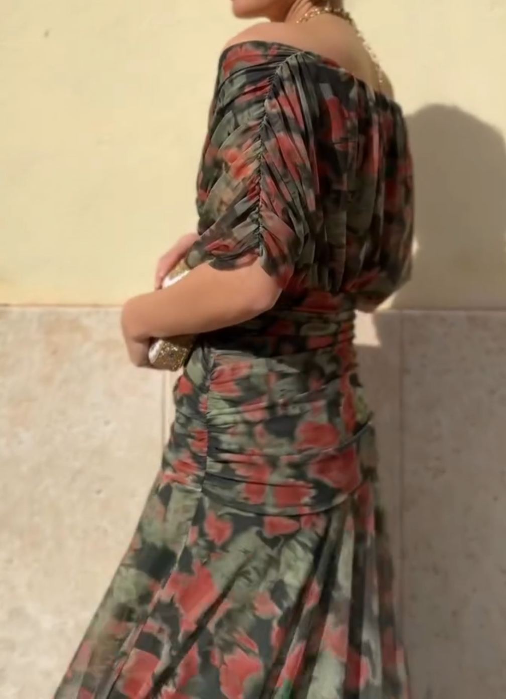 [Copy]Women's Navy Blue Fringe Midi Dress – Deep V-Neck Puffed Sleeve Formal Gown