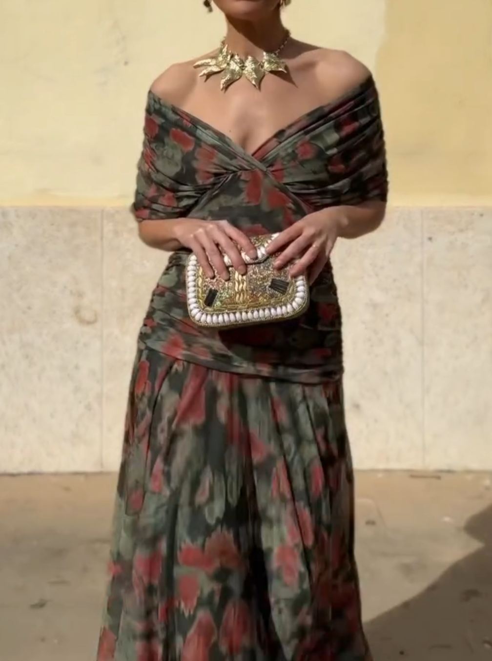 [Copy]Women's Navy Blue Fringe Midi Dress – Deep V-Neck Puffed Sleeve Formal Gown