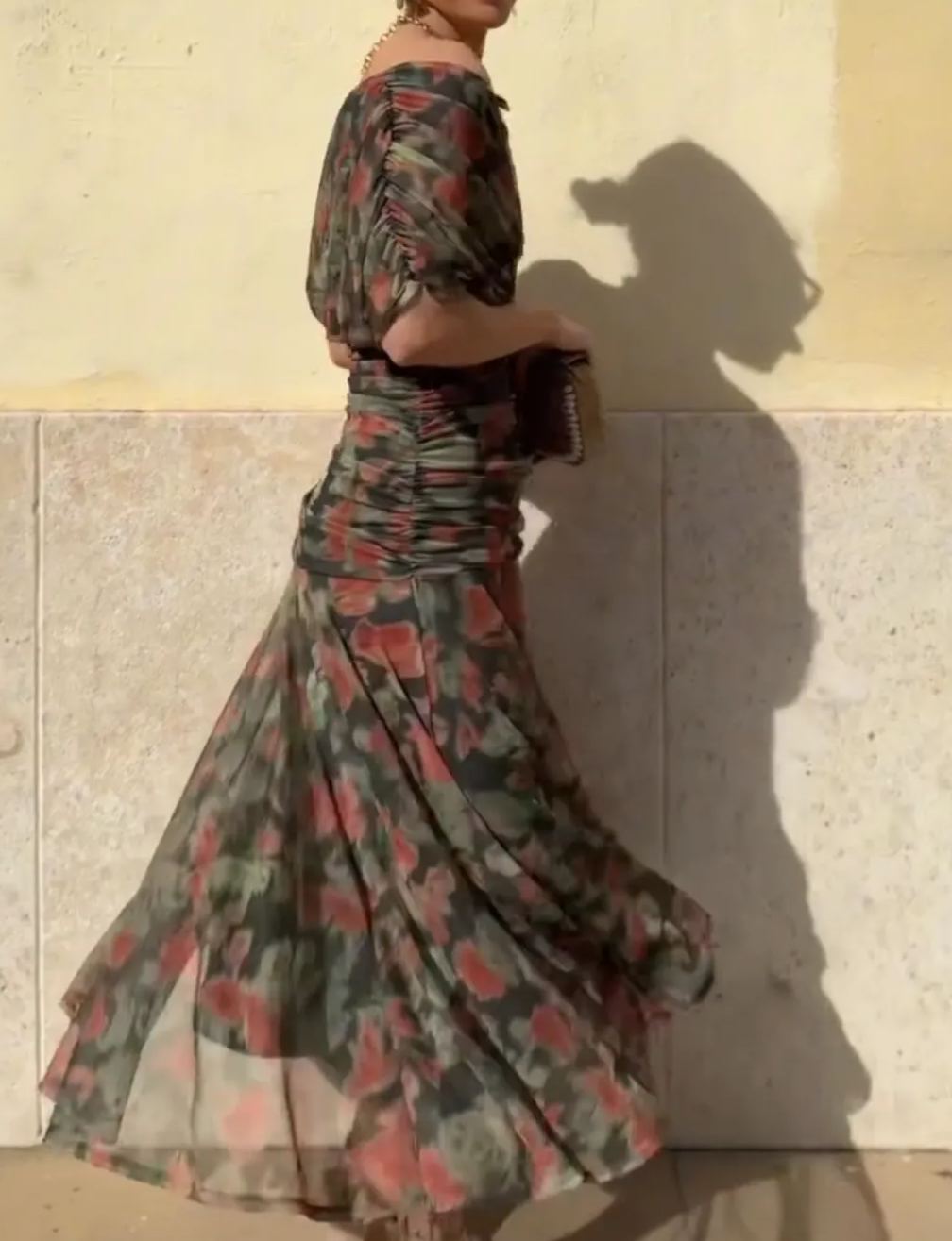 [Copy]Women's Navy Blue Fringe Midi Dress – Deep V-Neck Puffed Sleeve Formal Gown