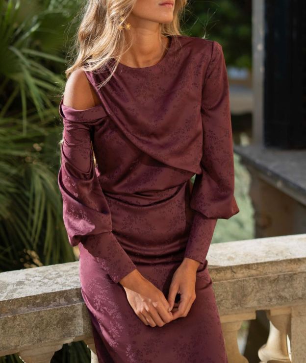 [Copy]Red Asymmetric Draped Maxi Dress with Draped Overlay & Waist Knot Detail