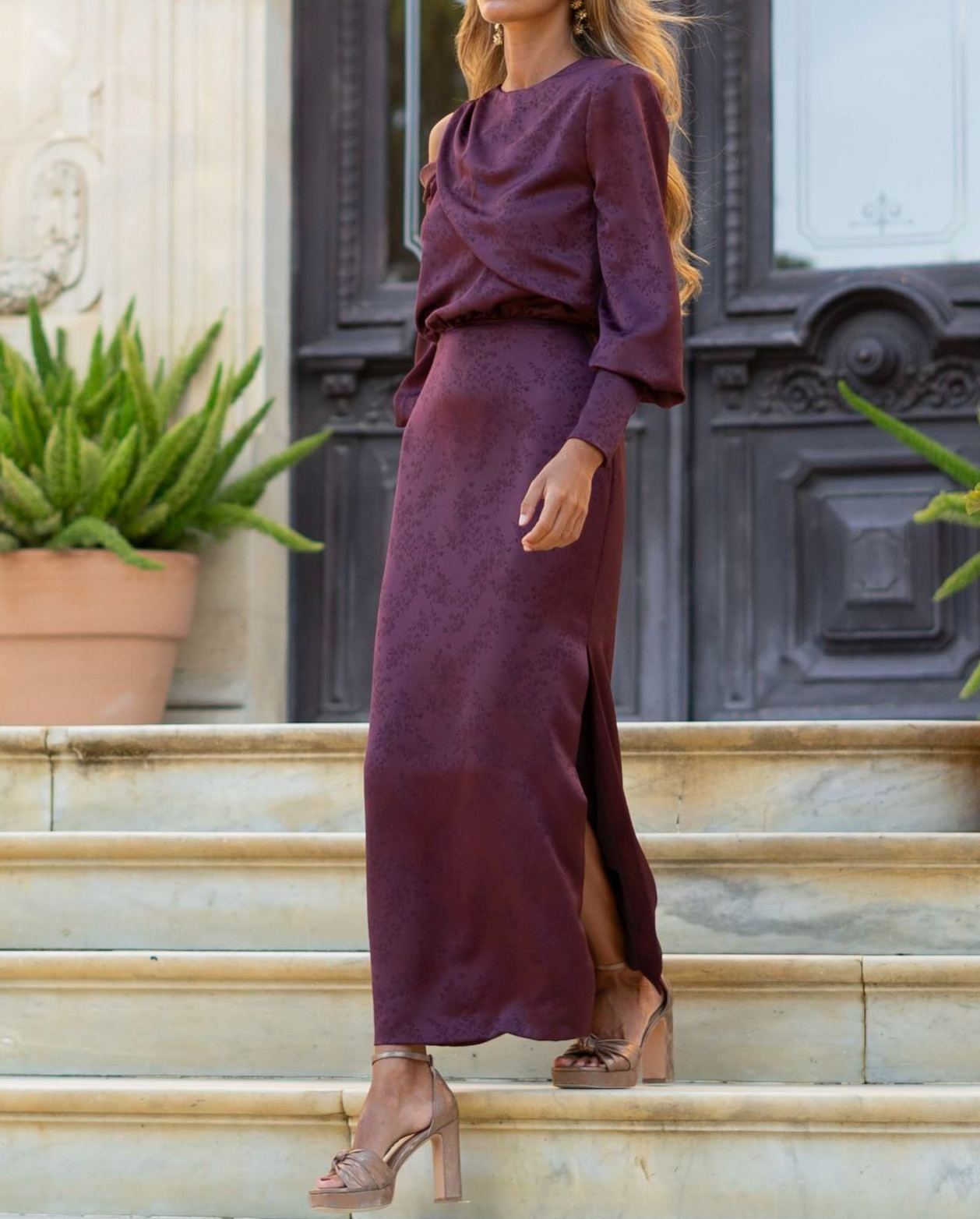 [Copy]Red Asymmetric Draped Maxi Dress with Draped Overlay & Waist Knot Detail