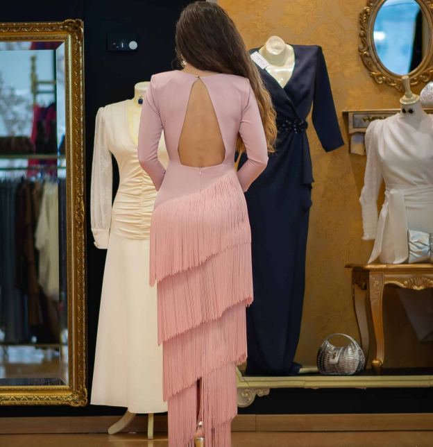 [Copy]Teal Floral Print Wrap Midi Dress with Fringe Hem & Puffed Sleeves