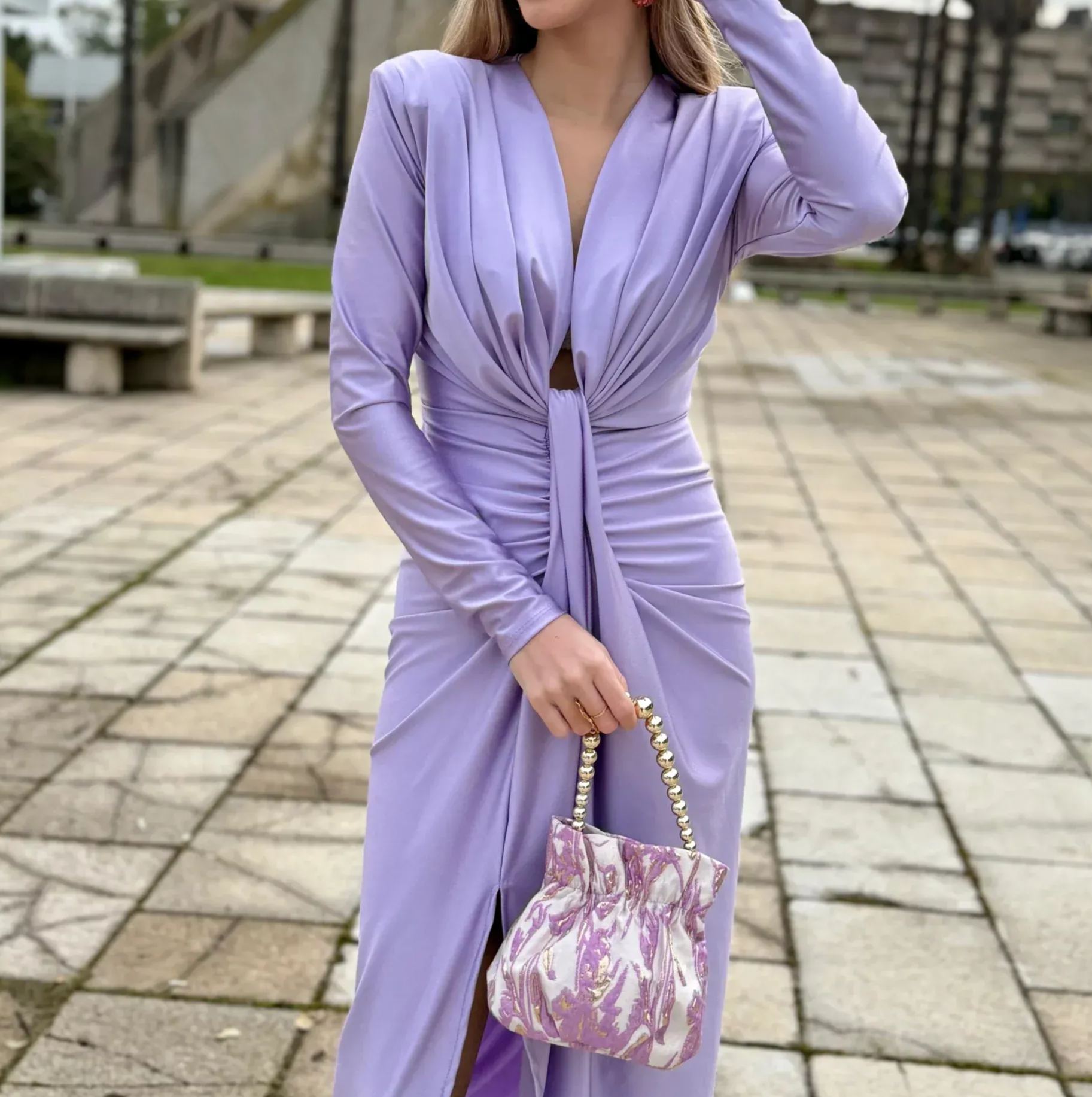 [Copy]Asymmetric Tiered Fringe Maxi Dress with Keyhole Neckline & 3/4 Sleeves