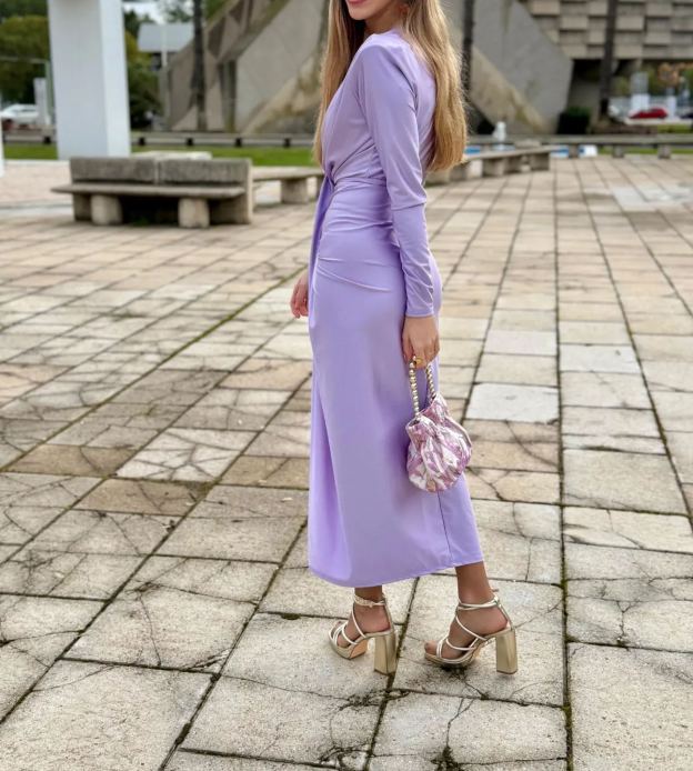 [Copy]Asymmetric Tiered Fringe Maxi Dress with Keyhole Neckline & 3/4 Sleeves