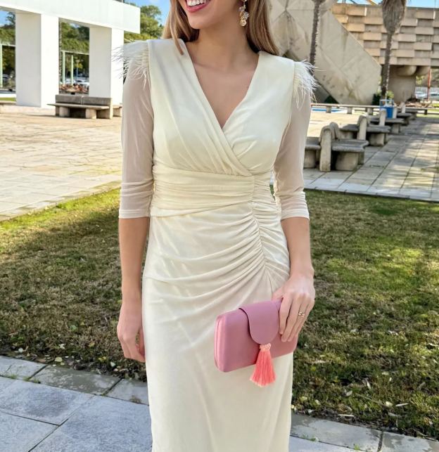 [Copy]Lavender Ruched Twist Front Midi Dress with Long Sleeves & Side Slit