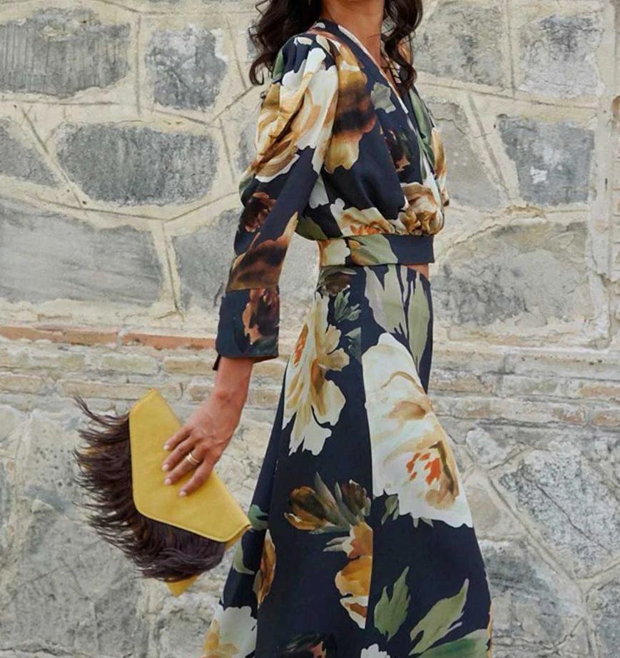 [Copy]Cream Ruched Midi Dress with Feather Shoulder Detail & 3/4 Sheer Sleeves