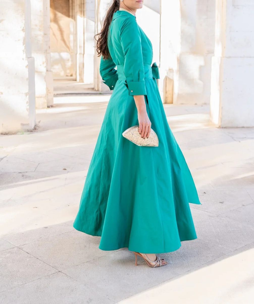[Copy]Mint Green Midi Dress with Feather Shoulder Detail & Peplum Waist