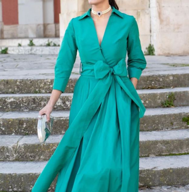 [Copy]Mint Green Midi Dress with Feather Shoulder Detail & Peplum Waist