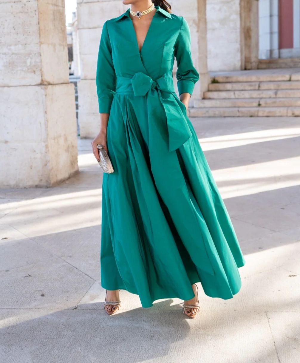 [Copy]Mint Green Midi Dress with Feather Shoulder Detail & Peplum Waist