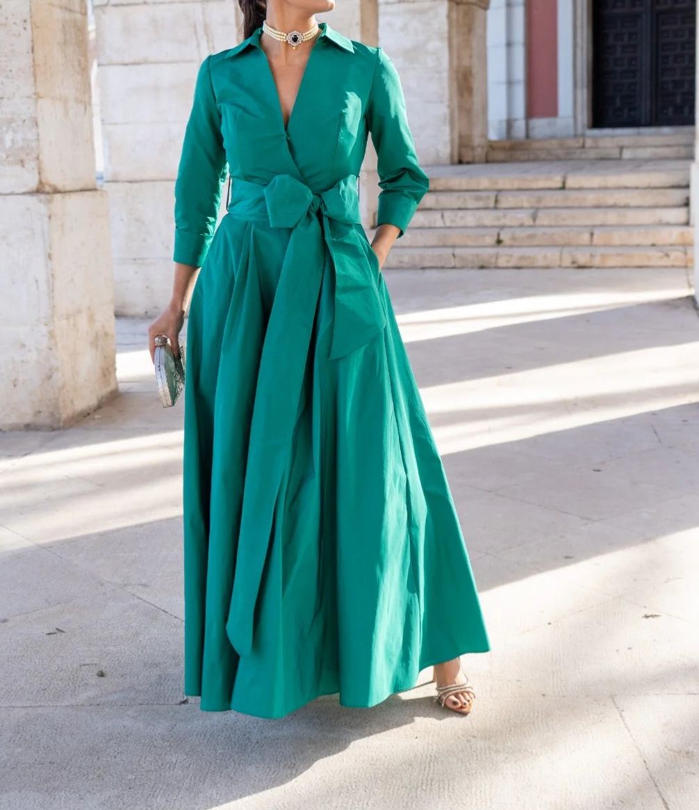 [Copy]Mint Green Midi Dress with Feather Shoulder Detail & Peplum Waist