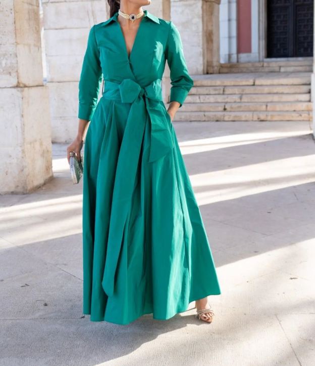 [Copy]Mint Green Midi Dress with Feather Shoulder Detail & Peplum Waist