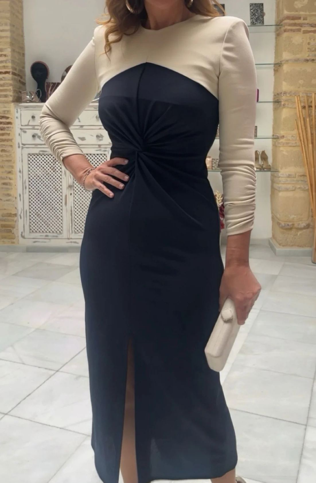 [Copy]Pink Floral Print Sheer Sleeve Midi Dress with Ruched Waist