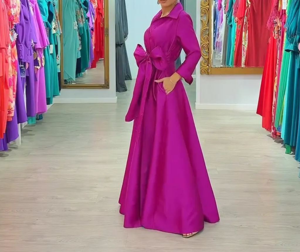 [Copy]Red Wrap Midi Dress with Tiered Fringe Hem & 3/4 Sleeves