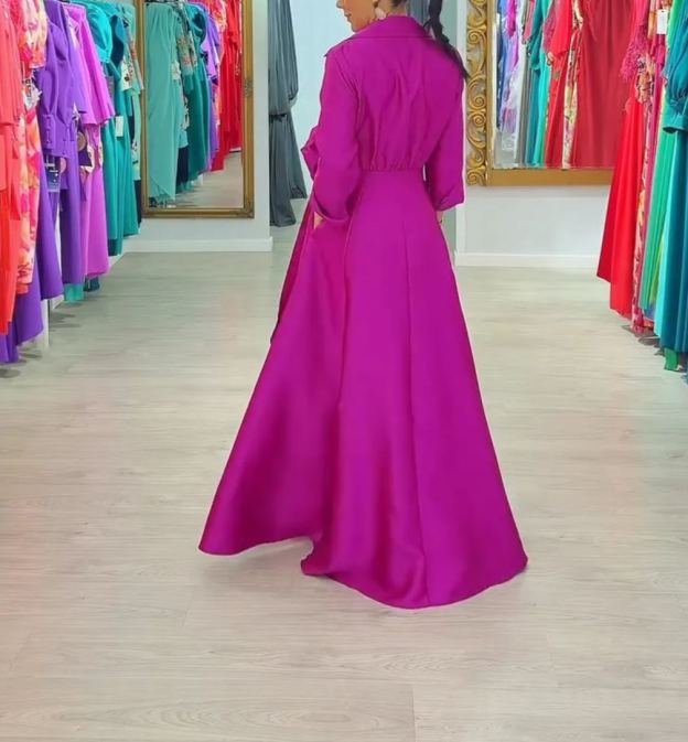 [Copy]Red Wrap Midi Dress with Tiered Fringe Hem & 3/4 Sleeves