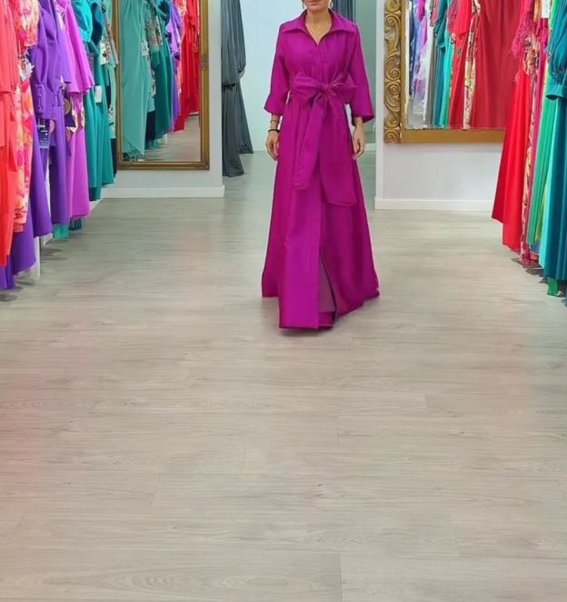 [Copy]Red Wrap Midi Dress with Tiered Fringe Hem & 3/4 Sleeves