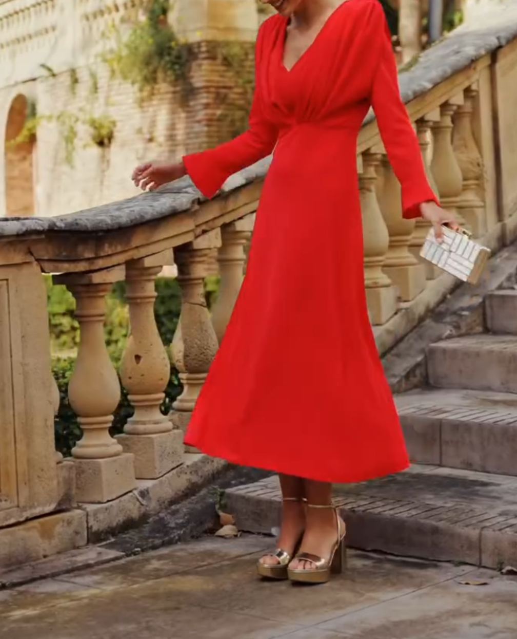 [Copy]Red One-Shoulder Maxi Dress with Ruched Waist & 3/4 Sleeves