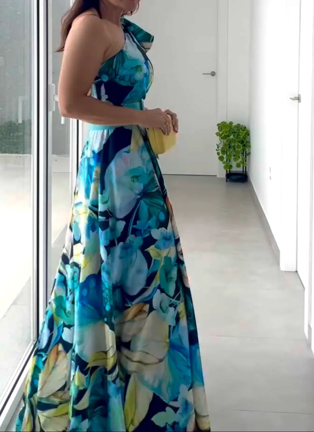 [Copy]One-Shoulder Midi Dress with Ruched Waist & 3/4 Sleeves