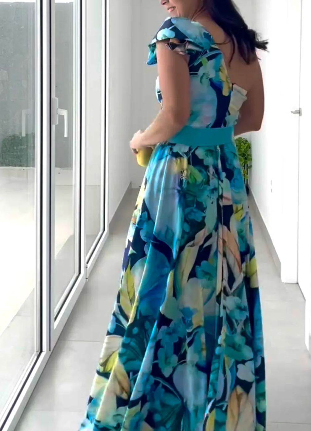 [Copy]One-Shoulder Midi Dress with Ruched Waist & 3/4 Sleeves