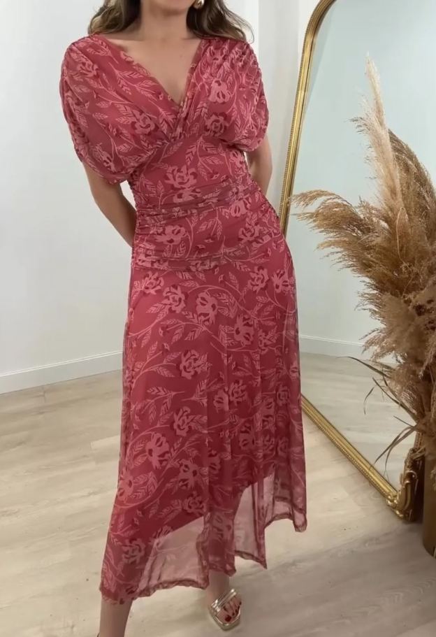 [Copy]Off-the-Shoulder Tiered Fringe Maxi Dress with 3/4 Sleeves