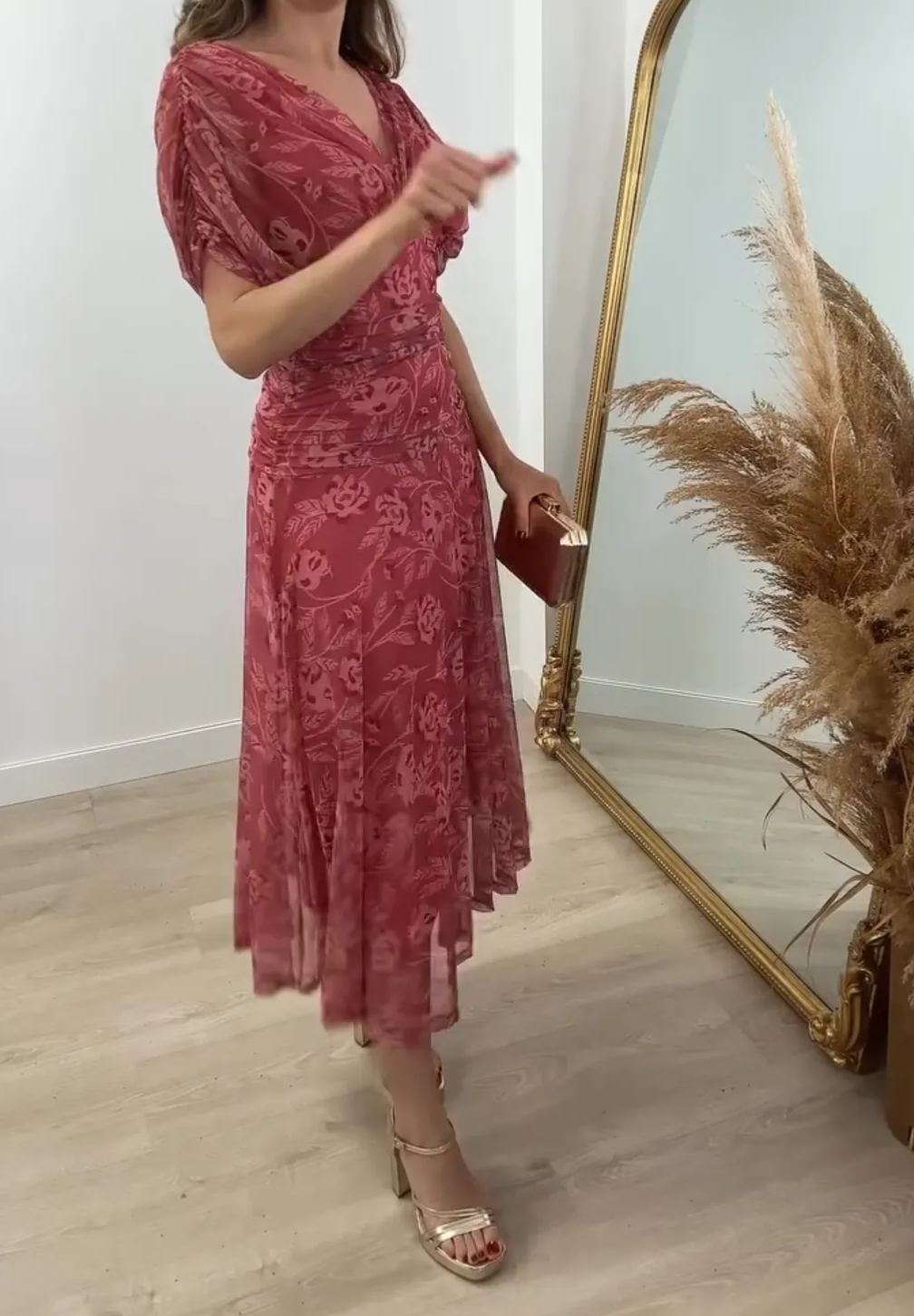 [Copy]Off-the-Shoulder Tiered Fringe Maxi Dress with 3/4 Sleeves